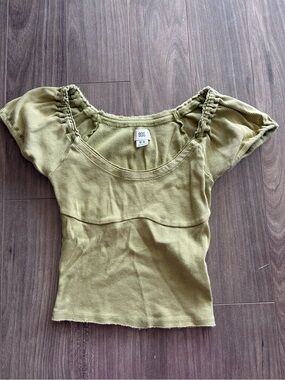 BDG Olive Waist-Seam Ribbed Scoop Crop Top